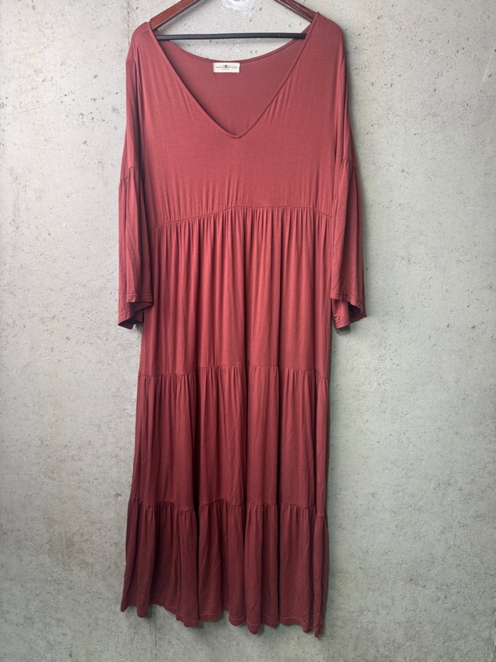 Natural Life Charlotte Tiered Bell Sleeve Rust V-Neck Tiered Maxi Dress sz XL - Picture 2 of 5